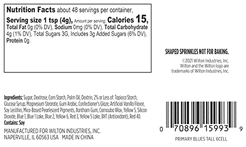 Wilton Blue  Yellow and Teal 6-Cell Sprinkle Mix  6.77 Oz.