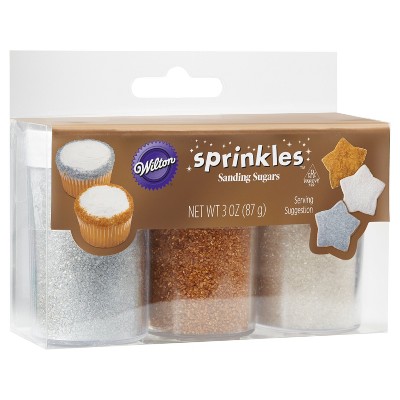 Wilton Sprinkles Sanding Sugar  Gold  Silver  and White  3 Ct.  1 Box