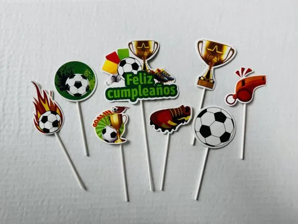 #CT9948 - Feliz Cumpleanos Football Cake Toppers Set