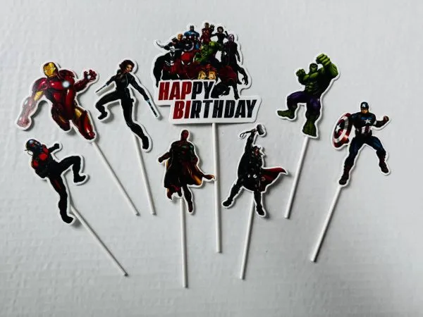 #CT8692 - Happy Birthday Avengers Cake Toppers Set
