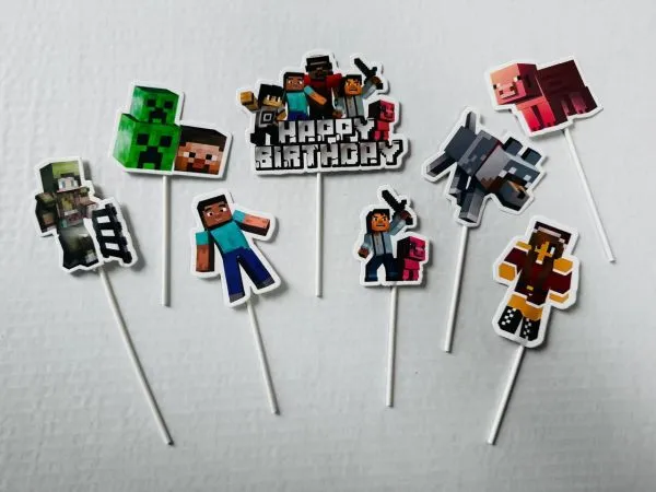 #CT1429 - Happy Birthday Minecraft Cake Toppers Set