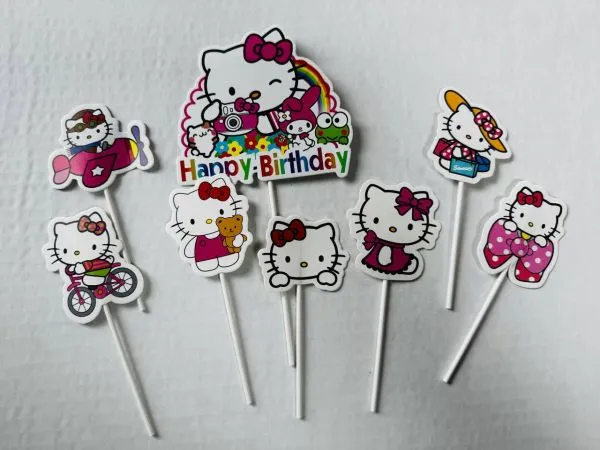 #CT7263 - Happy Birthday Hello Kitty Cake Toppers Set