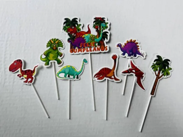 #CT2608 - Feliz Cumpleanos Dinosaurs Cake Toppers Set