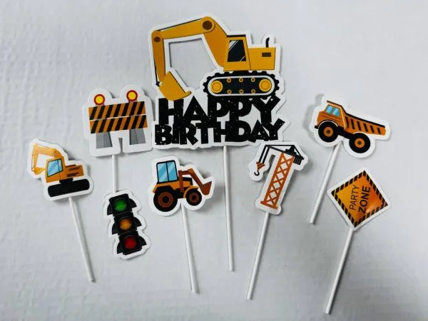 #CT8368 - Happy Birthday Construction Cake Toppers Set