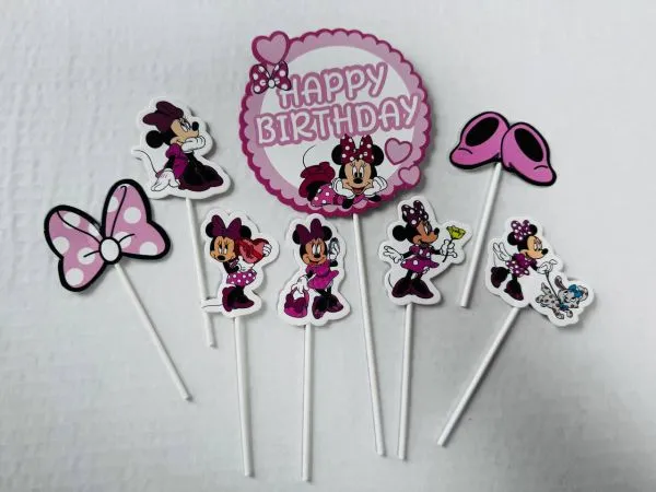 #CT3704 - Happy Birthday Minnie Mouse Cake Toppers Set