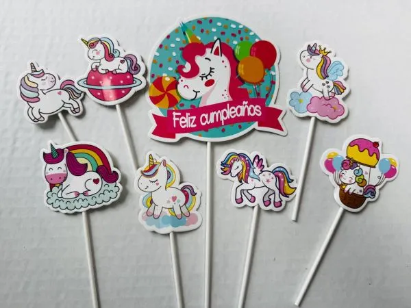 #CT9543 - Feliz Cumpleanos Unicorn Cake Toppers Set