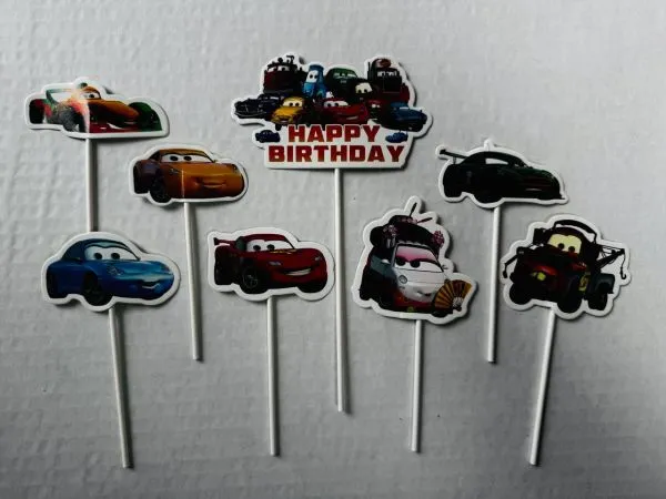 #CT4849 - Happy Birthday Cars Cake Toppers Set
