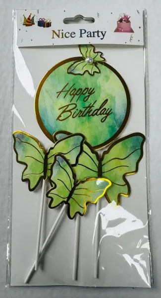 #CT1889 - Happy Birthday Green Butterfly Cake Toppers Set
