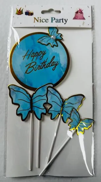 #CT4969 - Happy Birthday Blue Butterfly Cake Toppers Set