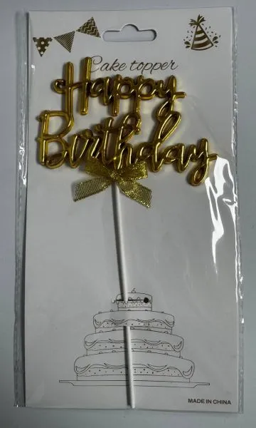#CT5285 - Happy Birthday Cake Topper - Gold