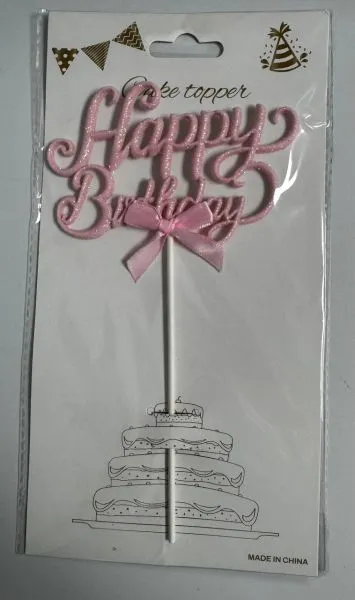 #CT3279 - Happy Birthday Cake Topper - Pink