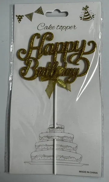 #CT0812 - Happy Birthday Cake Topper - Gold