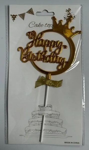 #CT6630 - Happy Birthday Cake Topper - Gold