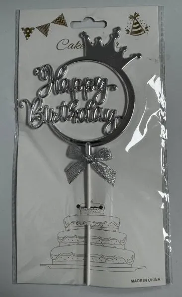 #CT1135 - Happy Birthday Cake Topper - Silver