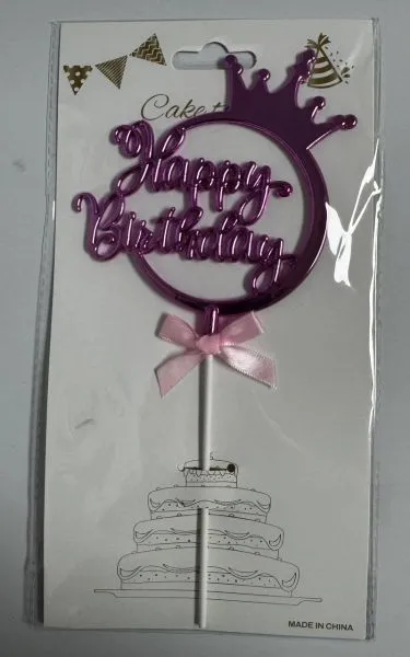 #CT1613 - Happy Birthday Cake Topper - Fuchsia Pink