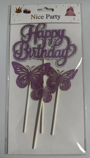 #CT7083 - Happy Birthday Butterfly Cake Toppers Set - Pink