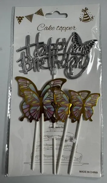 #CT1745 - Happy Birthday Butterfly Cake Toppers Set - Multicolour