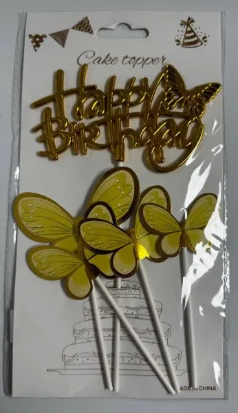 #CT0492 - Happy Birthday Butterfly Cake Toppers Set - Yellow