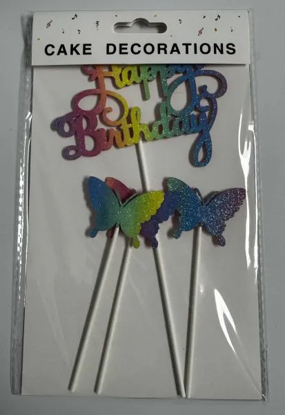 #CT0694 - Happy Birthday Butterfly Cake Toppers Set - Multicolour