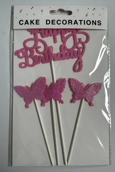 #CT5154 - Happy Birthday Butterfly Cake Toppers Set - Pink