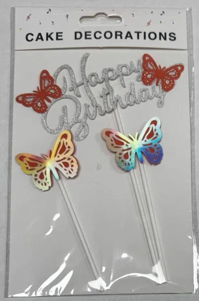 #CT8704 - Happy Birthday Butterfly Cake Toppers Set - Orange