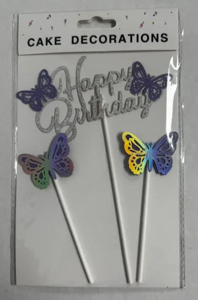 #CT5407 - Happy Birthday Butterfly Cake Toppers Set - Purple