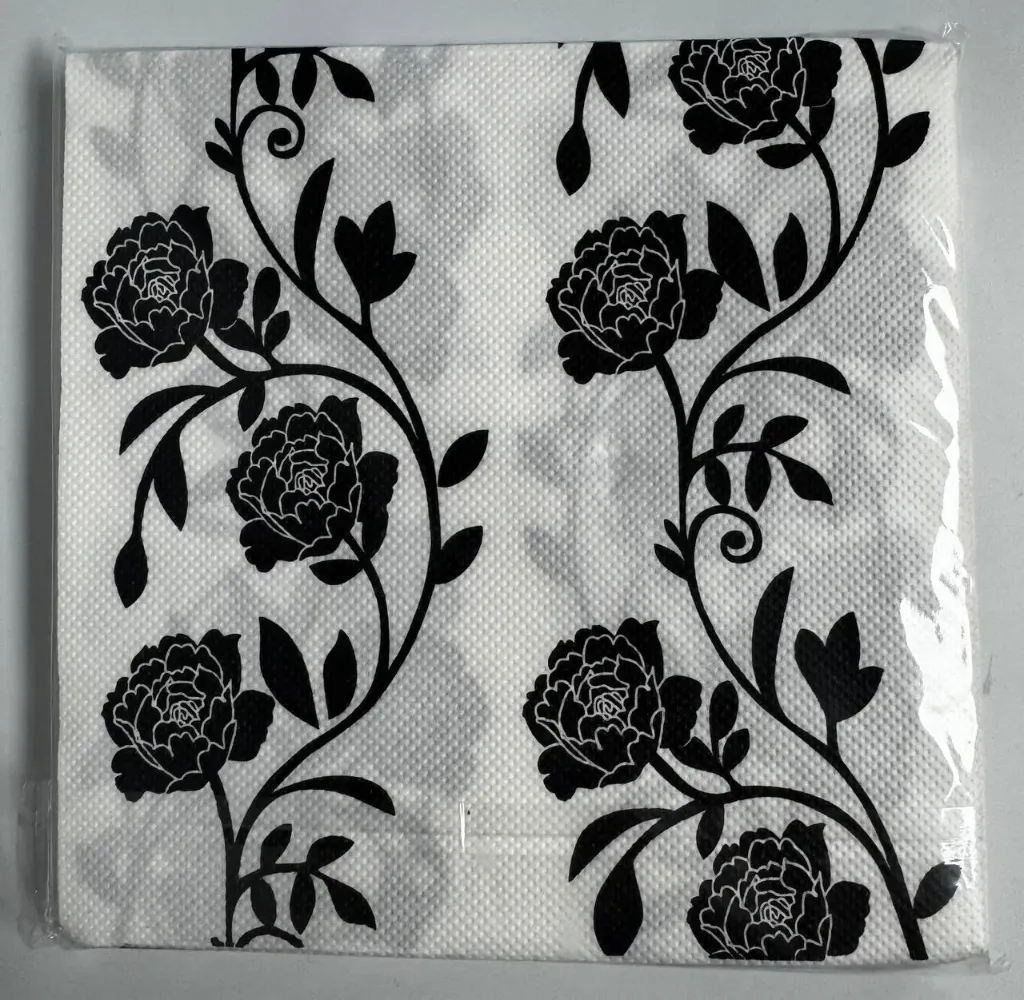 #PS3872 - Black & White Floral Print Party Napkins (20ct)