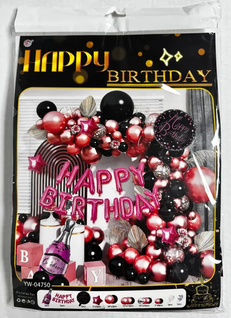 #PS2672 - Happy Birthday Pink & Black Balloon Set