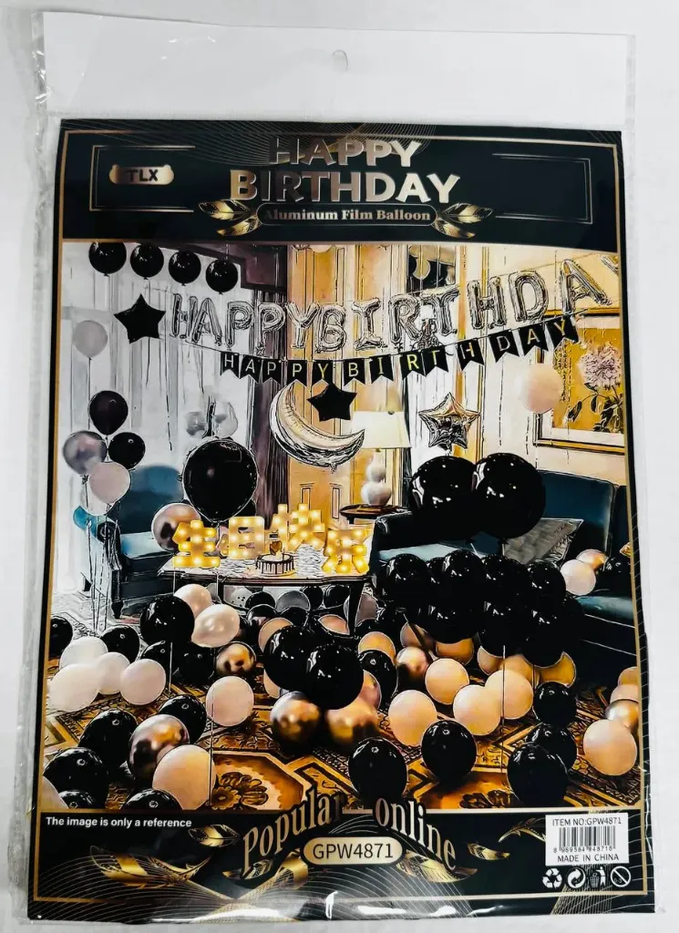 [GPW4871] #PS9544 - Happy Birthday Silver & Black Balloon Set