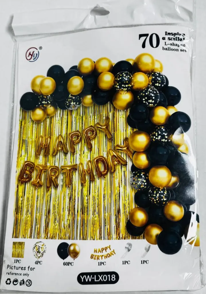 #PS0988 - Happy Birthday Gold & Black Balloon Set (70ct)