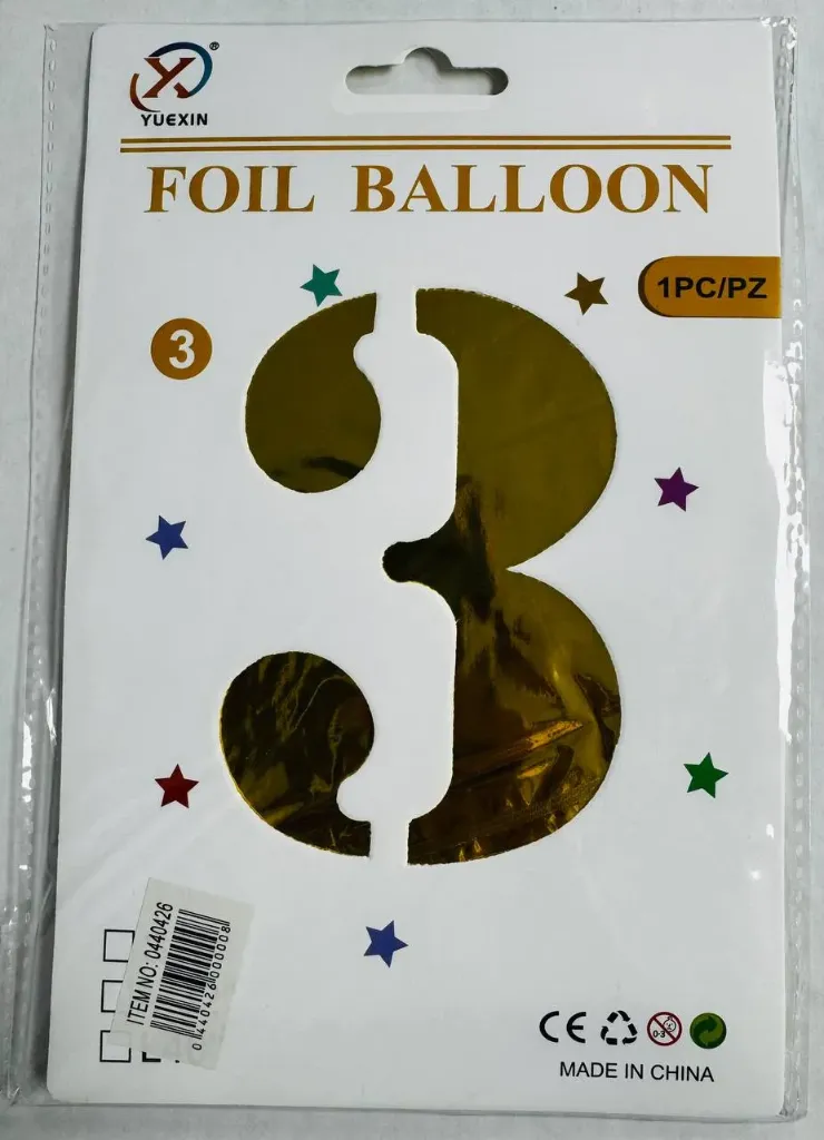 #PS0088 - 32" Medium Gold Number Foil Balloon - 3