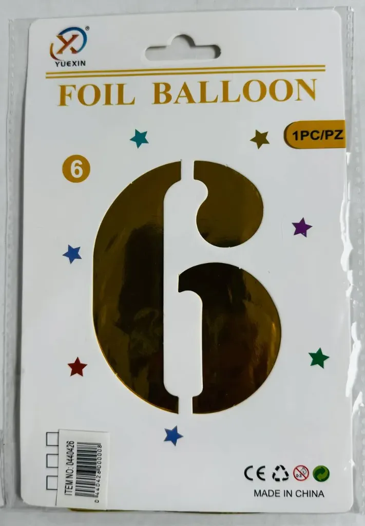#PS6480 - 32" Medium Gold Number Foil Balloon - 6