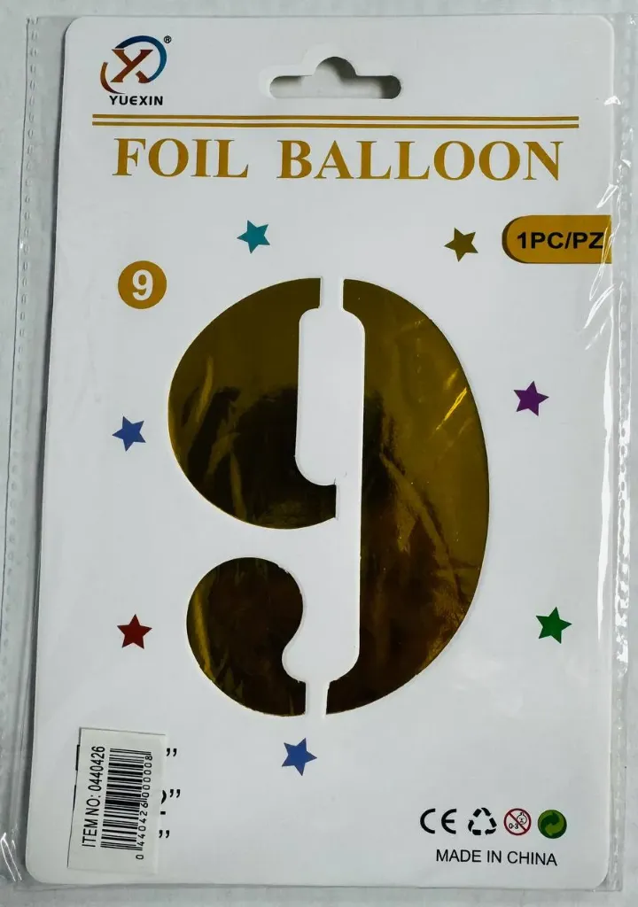 #PS2447 - 32" Medium Gold Number Foil Balloon - 9