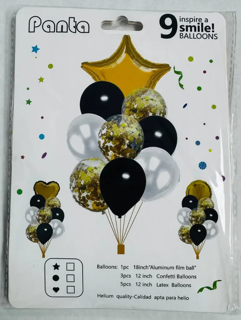 #PS4016 - 9pc Balloon Set - Gold and Black