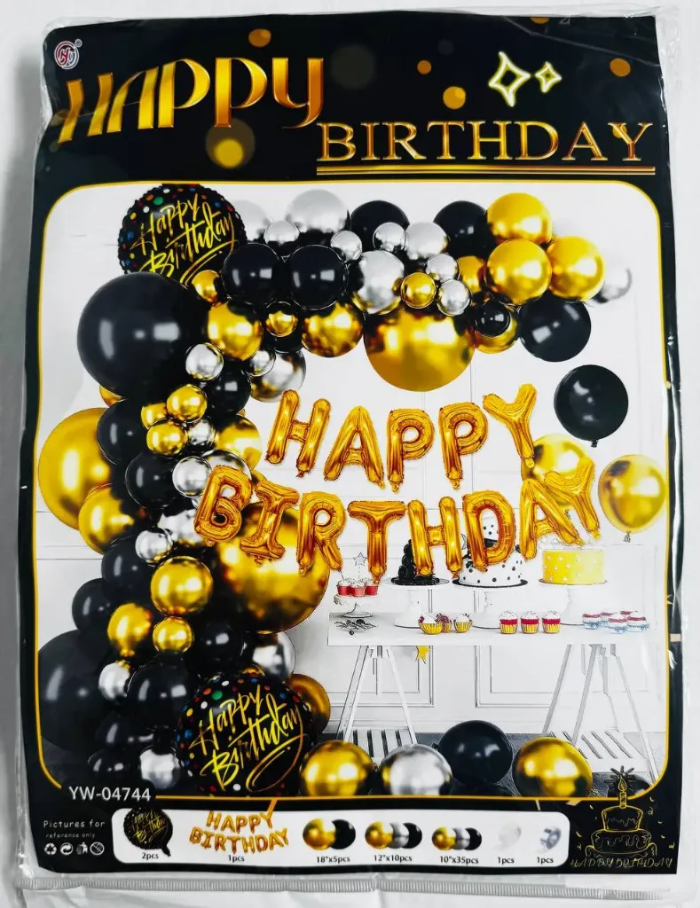 #PS8824 - Happy Birthday Black & Gold Balloon Set
