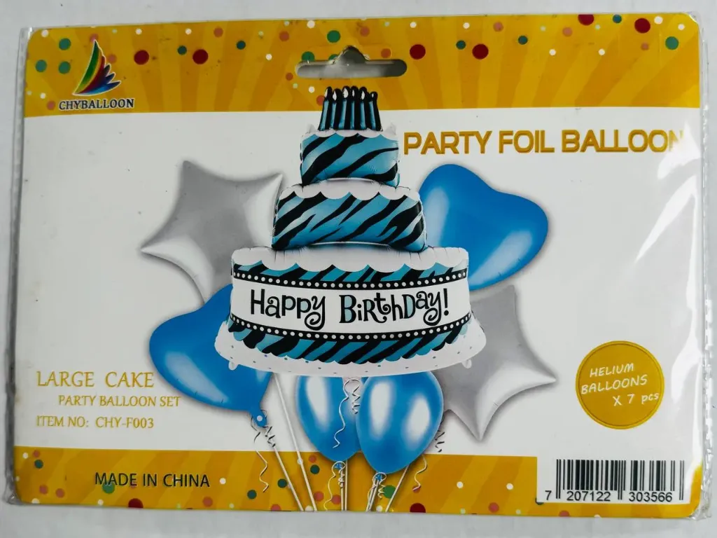 #PS8207 - Happy Birthday Cake Balloon Set (7ct) - Blue