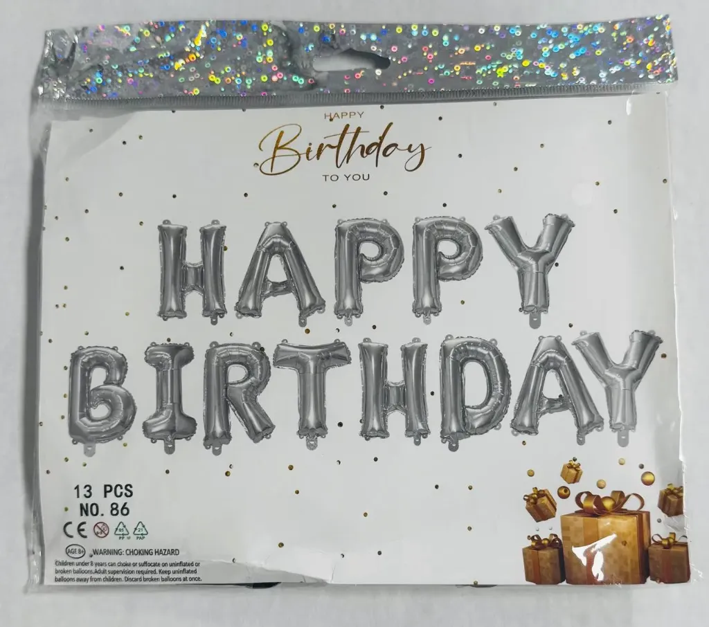 #PS6054 - 13pc Happy Birthday Foil Balloon Set - Silver (Small)