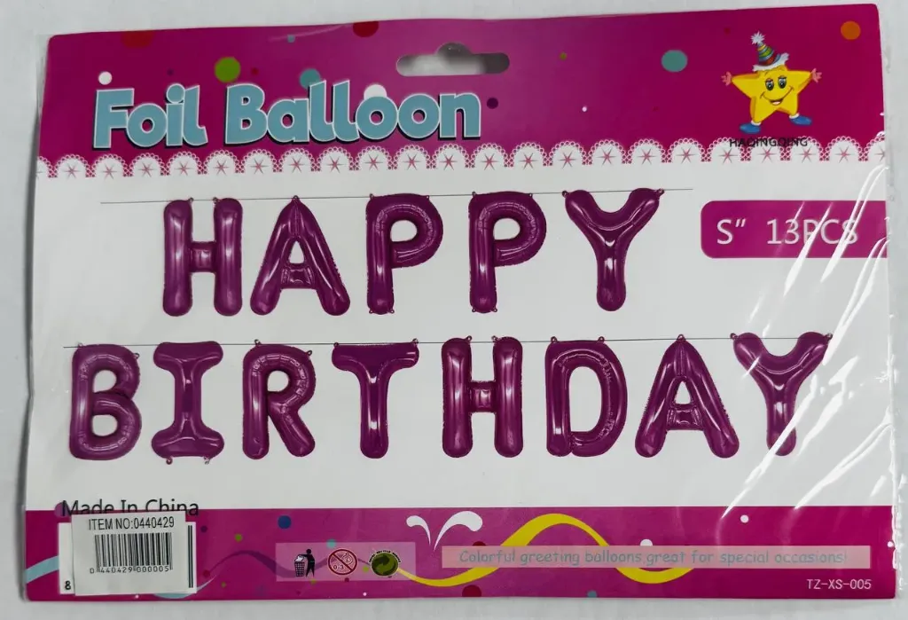 #PS8247 - 13pc Happy Birthday Foil Balloon Set - Pink (Small)