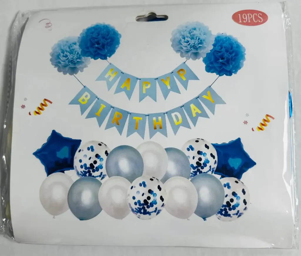 #PS2993 - Happy Birthday Banner and Balloons Set 19ct - Blue