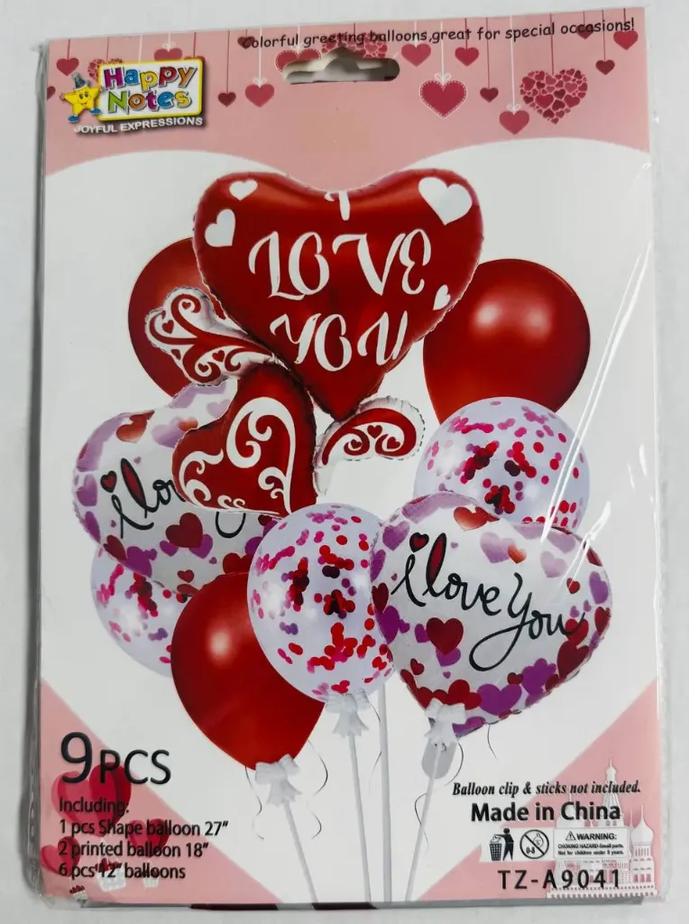 #PS3563 - Red Heart Balloon Set 9ct