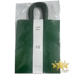 #PS5461 - Kraft Paper Bag with Handle - Dark Green (12ct) - Medium