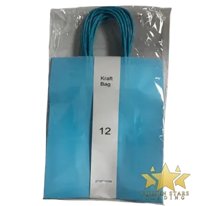 #PS9766 - Kraft Paper Bag with Handle - light Blue (12ct) - Medium