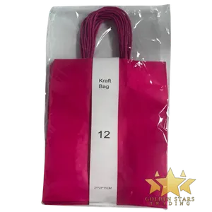 #PS7896 - Kraft Paper Bag with Handle - Dark Pink (12ct) - Medium