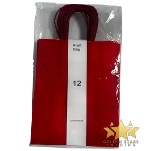 #PS9589 - Kraft Paper Bag with Handle - Red (12ct) - Medium