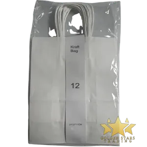 #PS9958 - Kraft Paper Bag with Handle - White (12ct) - Medium
