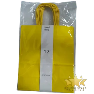#PS6371 - Kraft Paper Bag with Handle - Yellow (12ct) - Medium