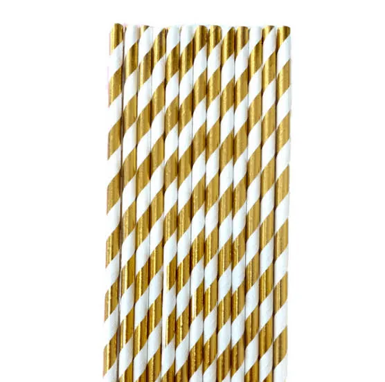 #PS0354 - Gold and White Stripe Paper Straws (50ct)