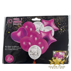 #PS6557 - 10 pc Heart and Star Balloon Set - Fuchsia Pink