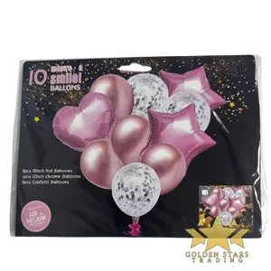 #PS3143 - 10 pc Heart and Star Balloon Set - Pink