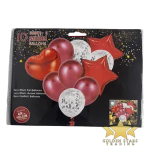 #PS5383 - 10 pc Heart and Star Balloon Set - Red